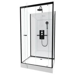Galedo Cabine de douche l.80 x L.110 x H.230 cm – porte pivotante, style industriel noir & blanc avec profilés noirs, City