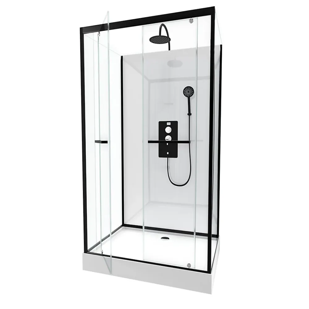 Galedo Cabine de douche l.80 x L.110 x H.230 cm – porte pivotante, style industriel noir & blanc avec profilés noirs, City