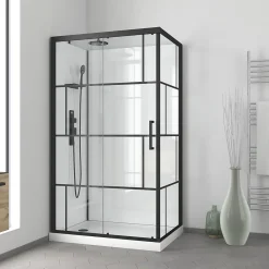 Galedo Cabine de douche l.80 x L.110 x H.210 cm – mitigeur mécanique, blanc et noir effet verrière, Graphic