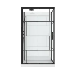 Galedo Cabine de douche l.80 x L.110 x H.210 cm – mitigeur mécanique, blanc et noir effet verrière, Graphic
