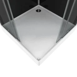 Cabine De Douche|Galedo Cabine de douche l.90 x L.90 x H.215 cm – hydromassante, fond noir verre trempé, profilés chromés, tablette, Black 2