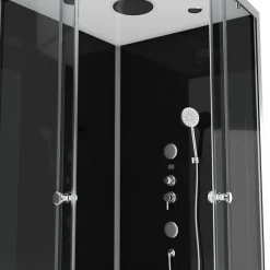 Cabine De Douche|Galedo Cabine de douche l.90 x L.90 x H.215 cm – hydromassante, fond noir verre trempé, profilés chromés, tablette, Black 2