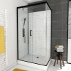Cabine de douche L.80 x L.110 x H.230 cm – fond effet métro, douchette anticalcaire, style noir & blanc, Galedo Metro