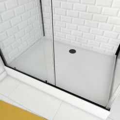 Cabine de douche L.80 x L.110 x H.230 cm – fond effet métro, douchette anticalcaire, style noir & blanc, Galedo Metro