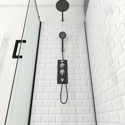 Cabine de douche L.80 x L.110 x H.230 cm – fond effet métro, douchette anticalcaire, style noir & blanc, Galedo Metro