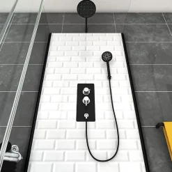 Galedo Cabine de douche l.80 x L.80 x H.230 cm – fond effet métro, douchette anticalcaire, style noir & blanc, Metro