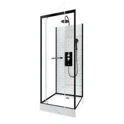 Galedo Cabine de douche l.80 x L.80 x H.230 cm – fond effet métro, douchette anticalcaire, style noir & blanc, Metro