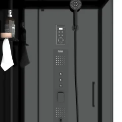 Galedo Cabine de douche l.90 x L.90 x H.218 cm – hydromassante connectée, Bluetooth, noir & blanc, Aura Square