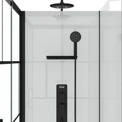 Galedo Cabine de douche l.80 x L.110 x H.215 cm – sérigraphie graphic, design noir & blanc effet verrière, Graphic