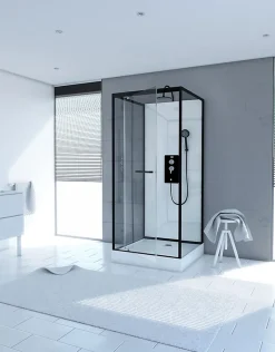 Galedo Cabine de douche l.70 x L.70 x H.230 cm – porte pivotante, style industriel noir & blanc, City