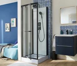 Galedo Cabine de douche l.70 x L.70 x H.230 cm – porte pivotante, style industriel noir & blanc, City