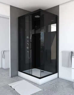 Cabine De Douche|Galedo Cabine de douche l.80 x L.110 x H.215 cm – design noir, hydromassante, miroir intégré, porte coulissante, Mirror 2