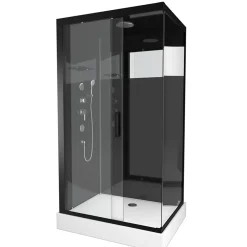 Cabine De Douche|Galedo Cabine de douche l.80 x L.110 x H.215 cm – design noir, hydromassante, miroir intégré, porte coulissante, Mirror 2