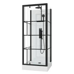 Cabine De Douche|Galedo Cabine de douche l.80 x L.80 x H.213 cm – sérigraphie graphic, porte pivotante, design noir & blanc effet verrière, Graphic