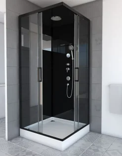 Cabine De Douche|Galedo Cabine de douche l.90 x L.90 x H.230 cm – design noir, hydromassante, miroir intégré, portes coulissantes, Mirror 2 Square