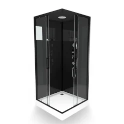 Cabine De Douche|Galedo Cabine de douche l.90 x L.90 x H.230 cm – design noir, hydromassante, miroir intégré, portes coulissantes, Mirror 2 Square