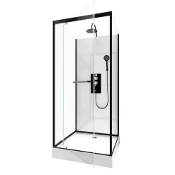 Cabine De Douche|Galedo Cabine de douche l.80 x L.80 x H.230 cm – porte pivotante, style industriel noir & blanc, grande ouverture, City