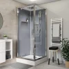 GoodHome Cabine de douche l.90 x L.90 x H.220 cm – hydromassante, fond gris profilés chromés, traitement anticalcaire, Beloya