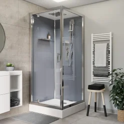 GoodHome Cabine de douche l.90 x L.90 x H.220 cm – hydromassante, fond gris profilés chromés, traitement anticalcaire, Beloya