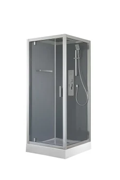 GoodHome Cabine de douche l.90 x L.90 x H.220 cm – hydromassante, fond gris profilés chromés, traitement anticalcaire, Beloya