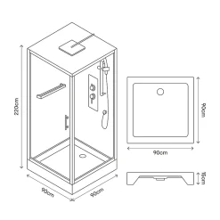 GoodHome Cabine de douche l.90 x L.90 x H.220 cm – hydromassante, fond gris profilés chromés, traitement anticalcaire, Beloya