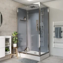 GoodHome Cabine de douche l.90 x L.110 x H.220 cm – hydromassante, fond gris profilés chromés, Beloya