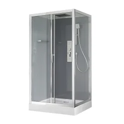 GoodHome Cabine de douche l.90 x L.110 x H.220 cm – hydromassante, fond gris profilés chromés, Beloya