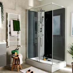 GoodHome Cabine de douche l.80 x L.120 x H.225 cm – hydromassante, grise, profilés chromés, montage rapide, Onega
