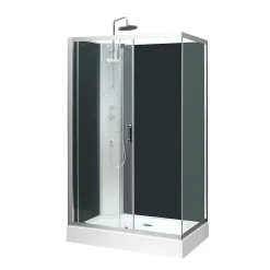 GoodHome Cabine de douche l.80 x L.120 x H.225 cm – hydromassante, grise, profilés chromés, montage rapide, Onega