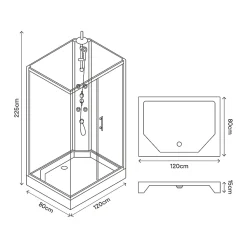 GoodHome Cabine de douche l.80 x L.120 x H.225 cm – hydromassante, grise, profilés chromés, montage rapide, Onega