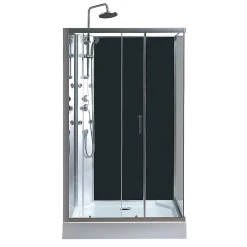 GoodHome Cabine de douche l.80 x L.120 x H.225 cm – hydromassante, grise, profilés chromés, montage rapide, Onega