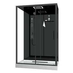 Cabine De Douche|Galedo Cabine de douche l.85 x L.140 x H.218 cm – XXL, hydromassante connectée, Bluetooth, noir & blanc, Aura
