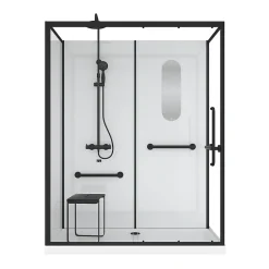 Galedo Cabine de douche l.85 x L.160 x H.200 cm – colonne thermostatique, noir & blanc, siège, large ouverture, Access 2