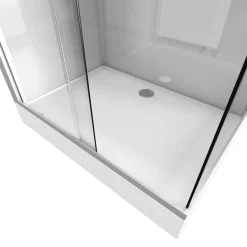 Cabine De Douche|Galedo Cabine de douche l.80 x L.110 x H.215 cm – structure gris métal, sérigraphie 3 bandes, porte coulissante, River 2