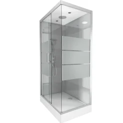 Cabine De Douche|Galedo Cabine de douche l.80 x L.110 x H.215 cm – structure gris métal, sérigraphie 3 bandes, porte coulissante, River 2