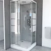 Cabine De Douche|Galedo Cabine de douche l.90 x L.90 x H.215 cm – structure effet chrome, fond gris, sérigraphie 3 bandes, River 2 Square