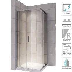 Saniverre Cabine de douche LANA portes coulissantes H.185 cm verre 6 mm transparent 80 x 80 cm -