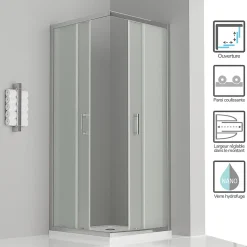 Cabine De Douche|Saniverre Cabine de douche LANA portes coulissantes H.180 cm verre 6 mm opaque 80 x 100 cm -