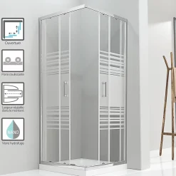 Cabine De Douche|Saniverre Cabine de douche LANA portes coulissantes H.180 cm verre 6 mm semi-opaque 80 x 80 cm -