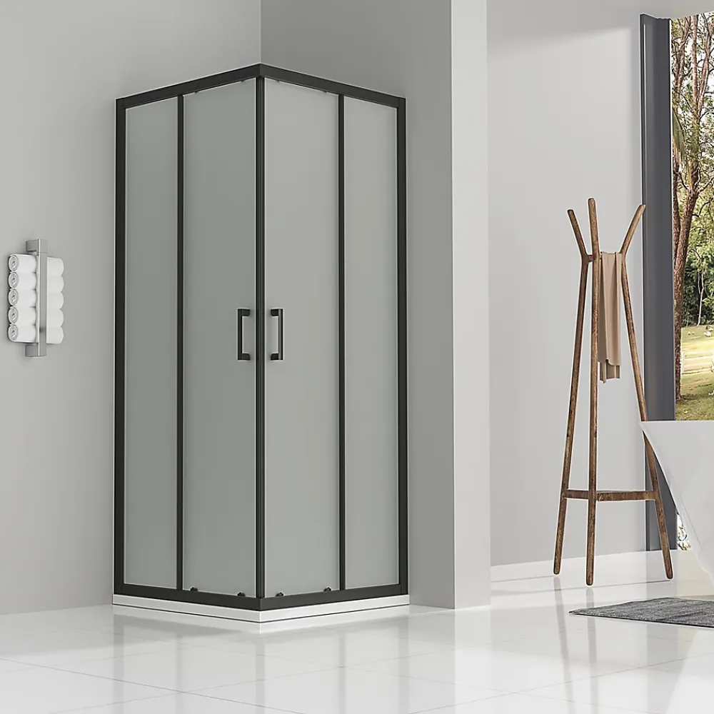 Saniverre Cabine de douche LANABLACK H.180 cm portes coulissantes verre 6 mm opaque 70 x 70 cm -