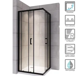 Cabine De Douche|Saniverre Cabine de douche LANABLACK H.190 cm portes coulissantes verre 6 mm transparent 90 x 100 cm -