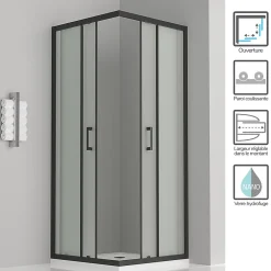 Cabine De Douche|Saniverre Cabine de douche LANABLACK H.185 cm portes coulissantes verre 6 mm opaque 80 x 80 cm -
