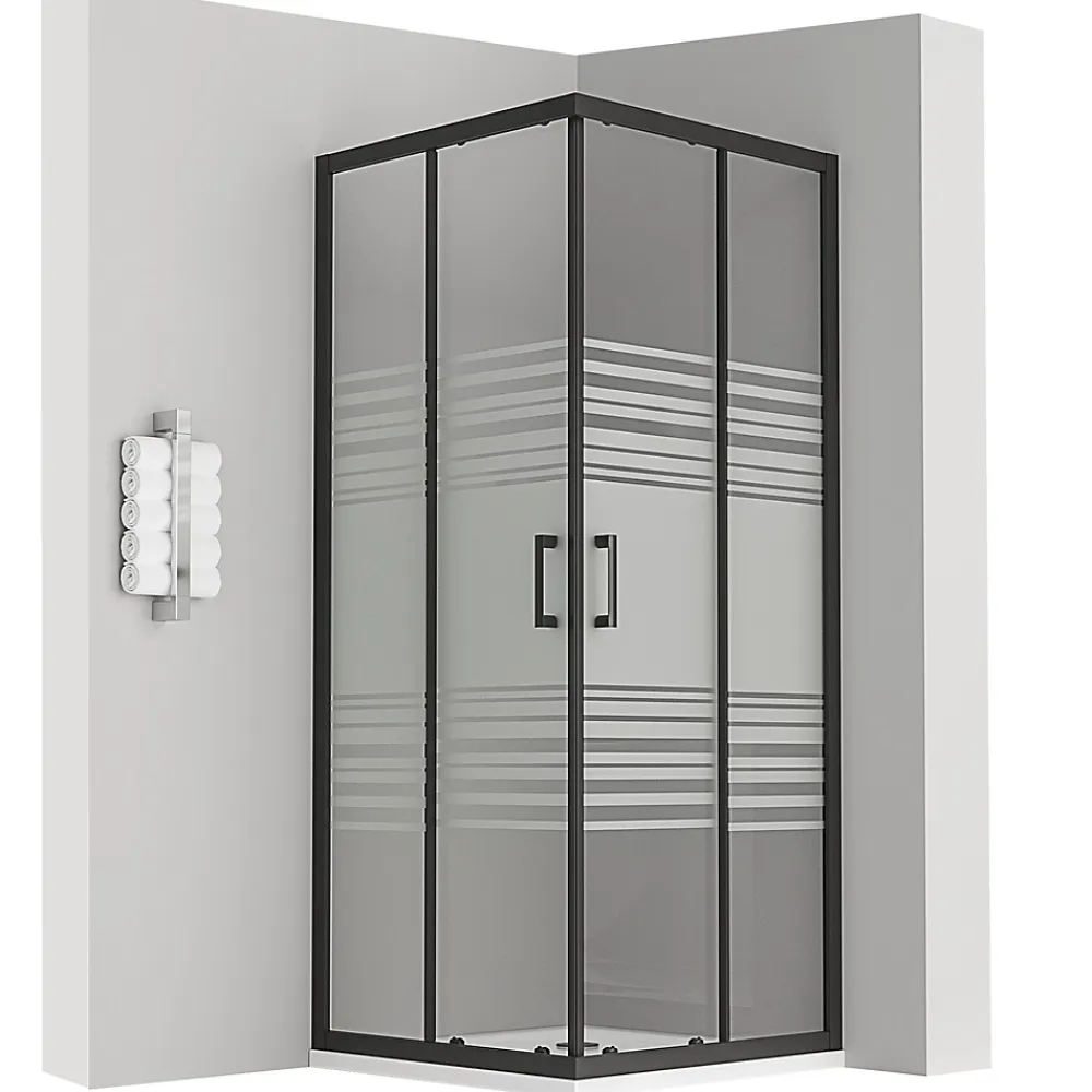Saniverre Cabine de douche LANABLACK H.180 cm portes coulissantes verre 6 mm semi-opaque 80 x 80 cm -