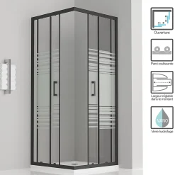 Saniverre Cabine de douche LANABLACK H.180 cm portes coulissantes verre 6 mm semi-opaque 80 x 80 cm -