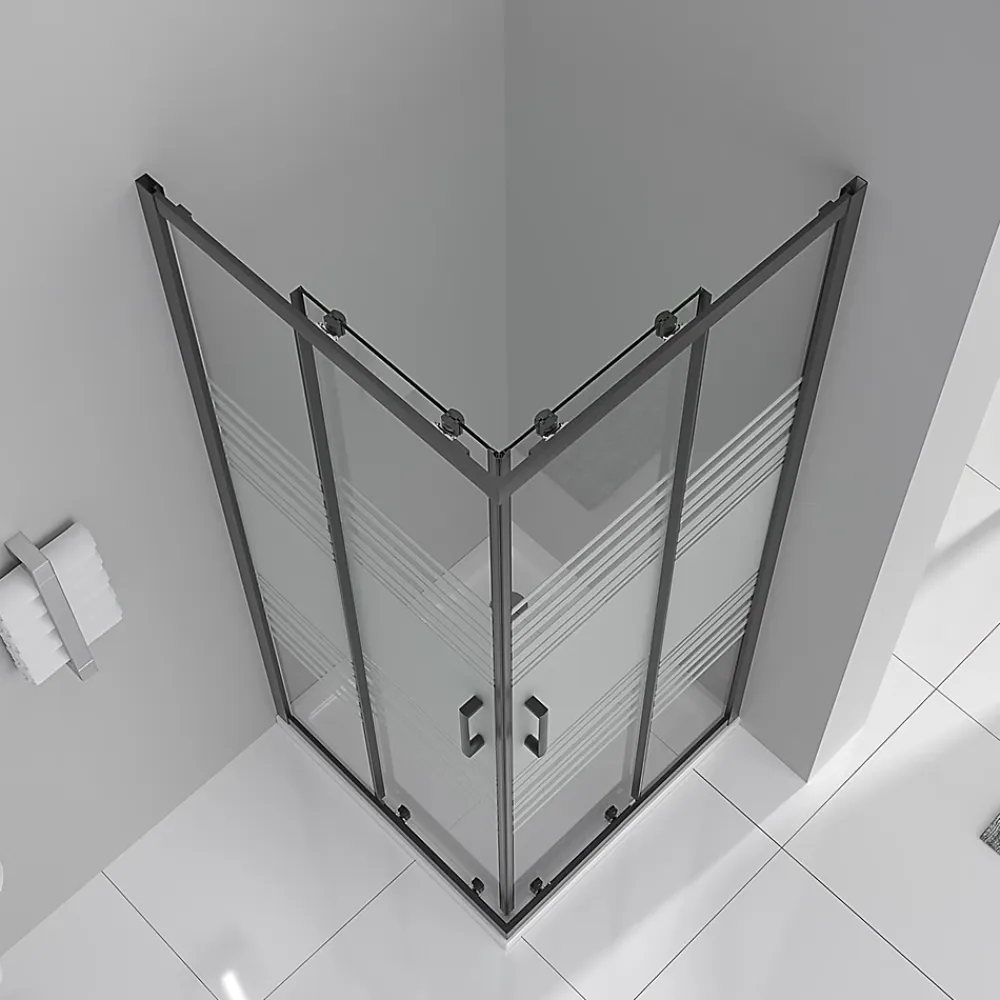 Saniverre Cabine de douche LANABLACK H.180 cm portes coulissantes verre 6 mm semi-opaque 80 x 80 cm -