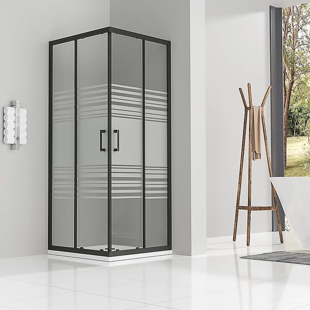 Saniverre Cabine de douche LANABLACK H.180 cm portes coulissantes verre 6 mm semi-opaque 80 x 80 cm -