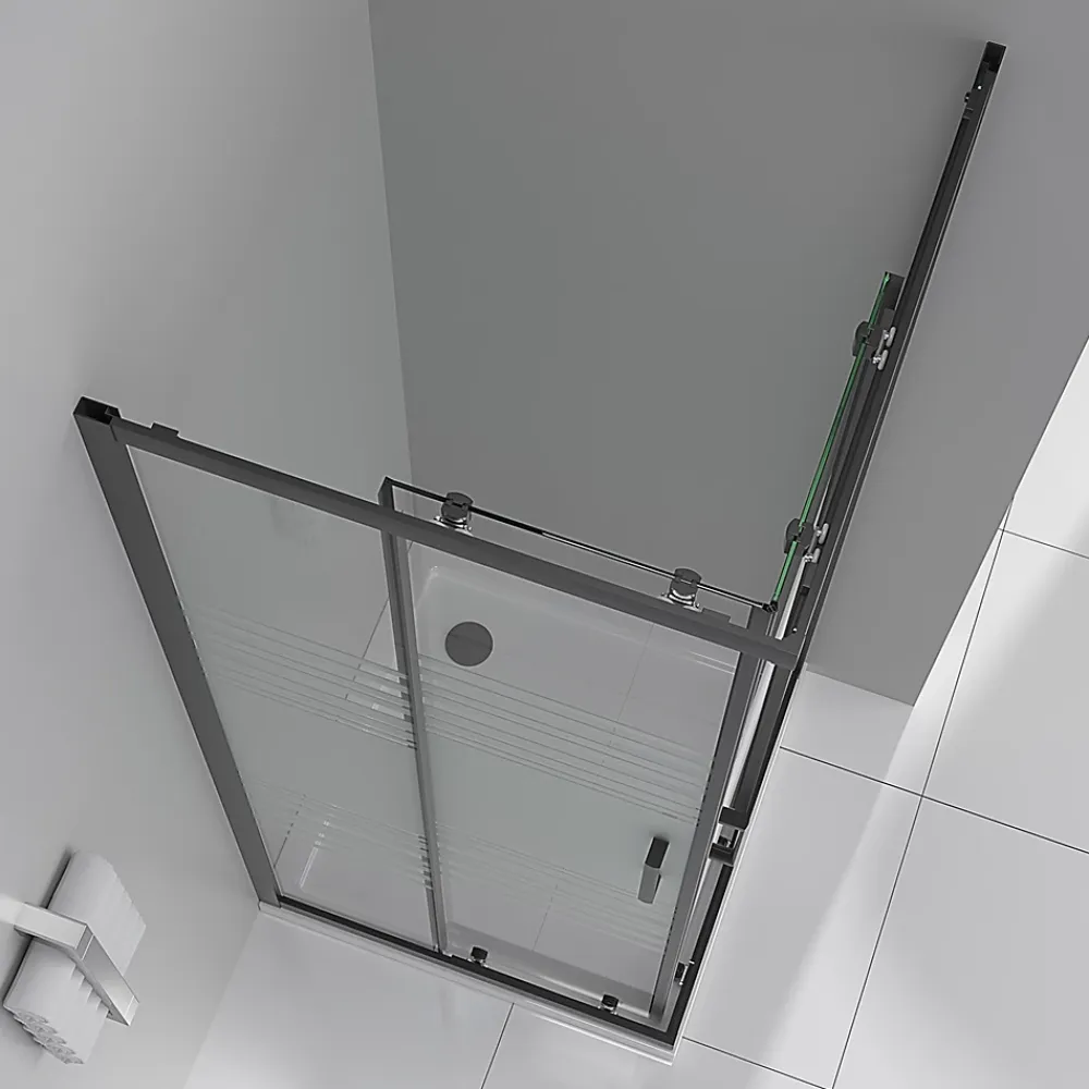 Saniverre Cabine de douche LANABLACK H.180 cm portes coulissantes verre 6 mm semi-opaque 80 x 80 cm -