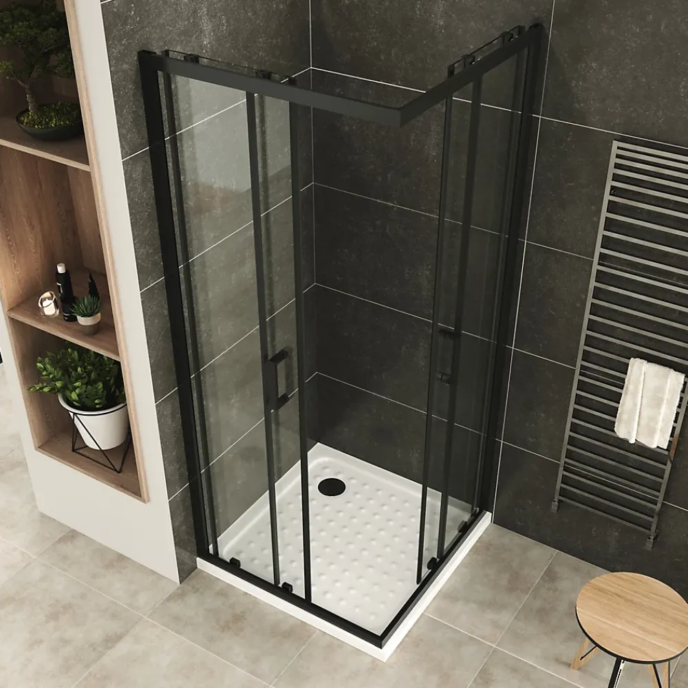 Saniverre Cabine de douche LANABLACK H.180 cm portes coulissantes verre 6 mm transparent 80 x 80 cm -