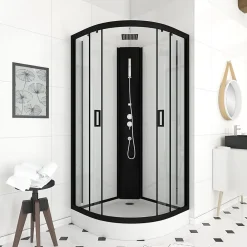 Aurlane Cabine de douche LIFT UP BLACK 1/4 de cercle 85x85x235cm