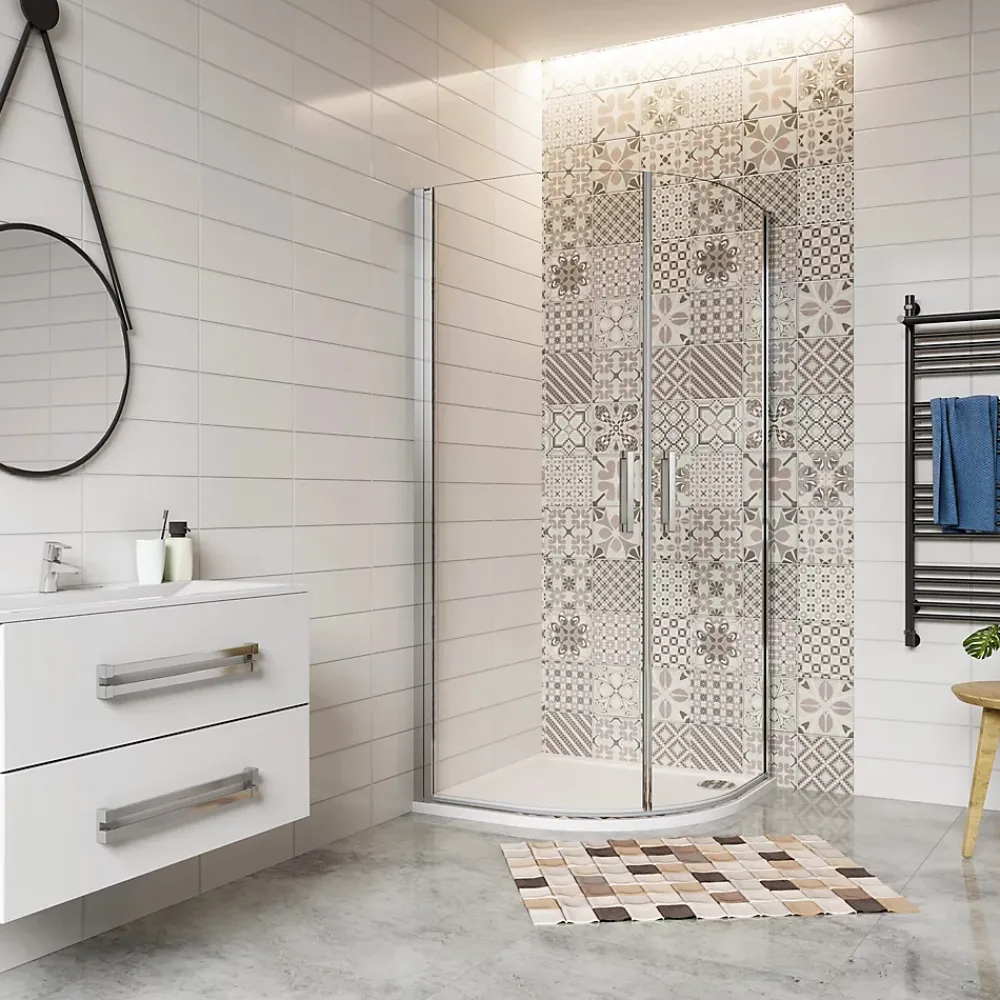 AICA Sanitaire Cabine de Douche Quart de Cercle 90x90x195 cm -Portes Pivotantes 180 degrés-Verre Sécurisé 6 mm